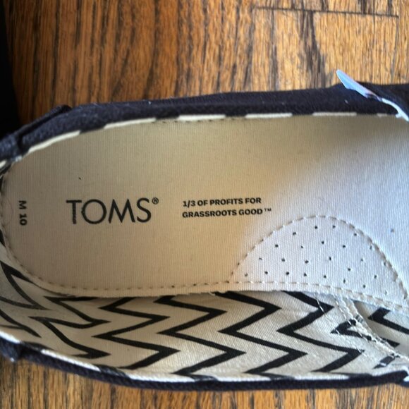 TOM'S ALPARGATA CANVAS BLACK/BLACK RECYCLED COTTON CANVAS SLIP ON SHOE MENS 10 - Picture 4 of 4